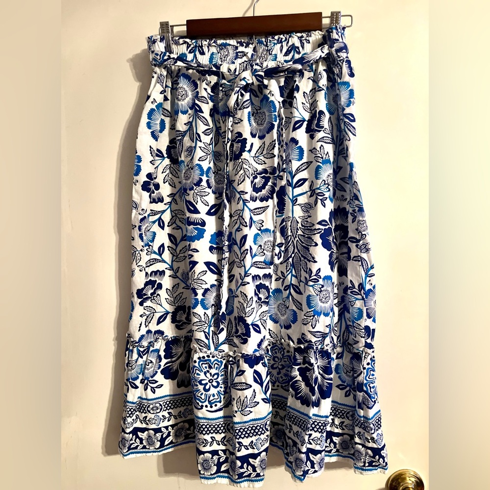Rachel Zoe White and Blue Floral Print Maxi Skirt - Size XL